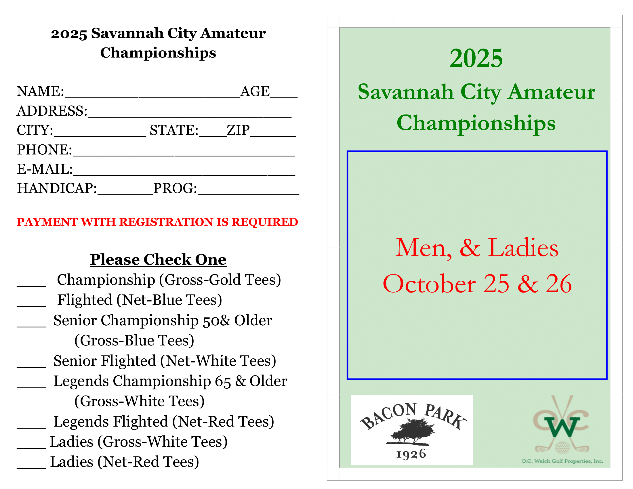 2025 Savannah City Amateur Championships REGISTRATION