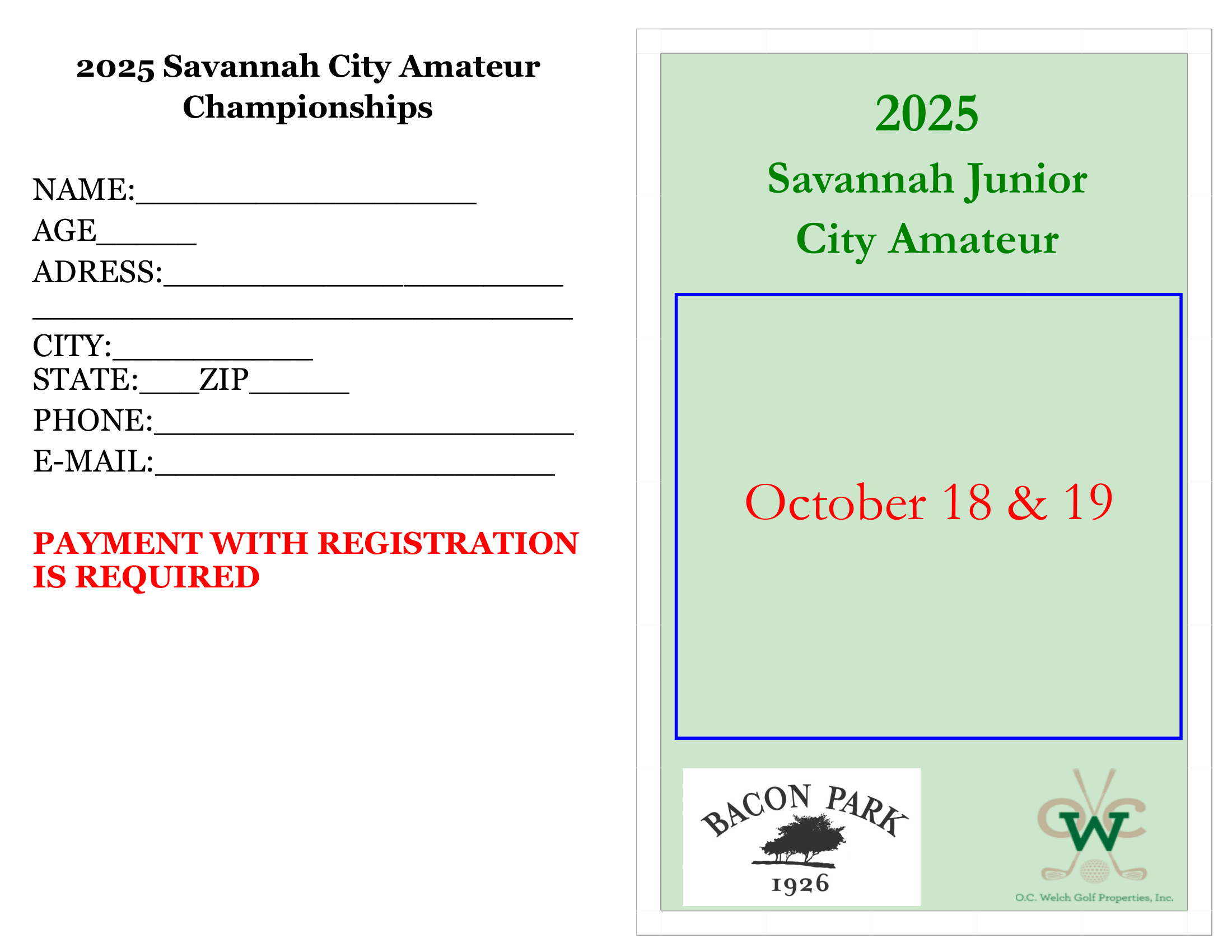 2025 Savannah Junior City Amateur REGISTRATION