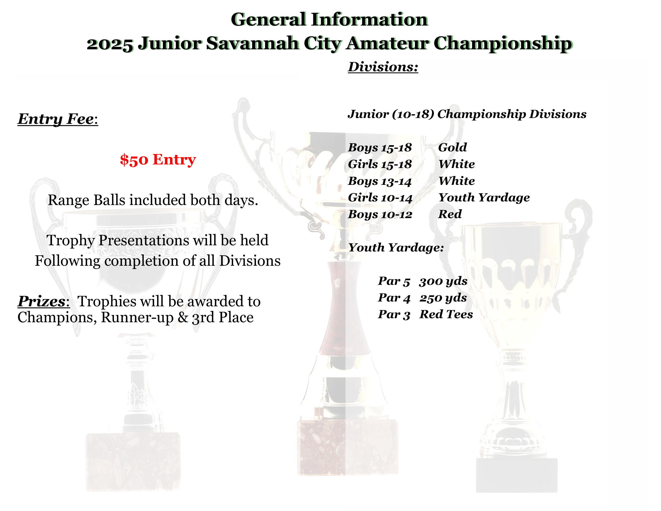 2025 Savannah Junior City Amateur General Information